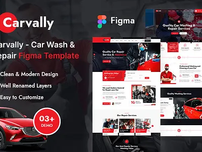 Carvally - Car Wash and Repair Service Figma Template 3d animation branding design graphic design illustration logo motion graphics ui vector