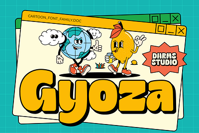 Gyoza - Cartoon Font Family branding cartoon character collection comic cute design doodle element emblem font funny graphic illustration mascot modern retro sticker vector vintage