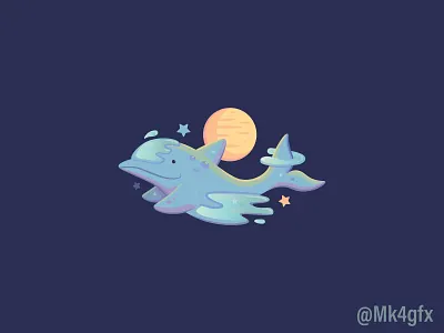 Dreamy Dolphin Logo (for sale) animal branding colorful colors cute design dolphin dream dreamy illustration logo logo 2d logos marine modern moon stars sun water