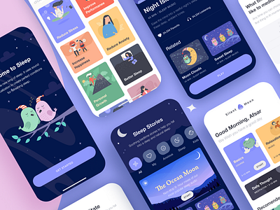 Sleeping Moon - Sleep and Mediate App UI app ui figma product design sleeping app ui design ux design