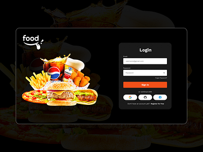 Food Login Page Design admin panel burger food food delivery food delivery app food delivery landing page food delivery service food order login login design login form login page login screen login ui minimal pizza restaurant sign in sign up website login