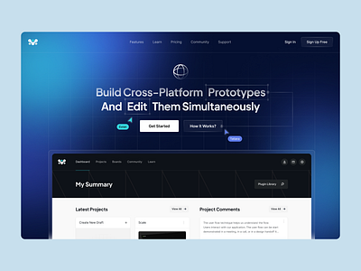 Prototype Tool Landing Hero clean concept dark dark header dark hero dark landing dark tool landing page dashboard design design tool hero landing page prototype prototype tool tool tool landing ui ux