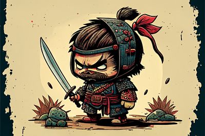 Tiny Samurai art artwork cartoon character comic concept art cute digital art drawing illustration nft painting samurai