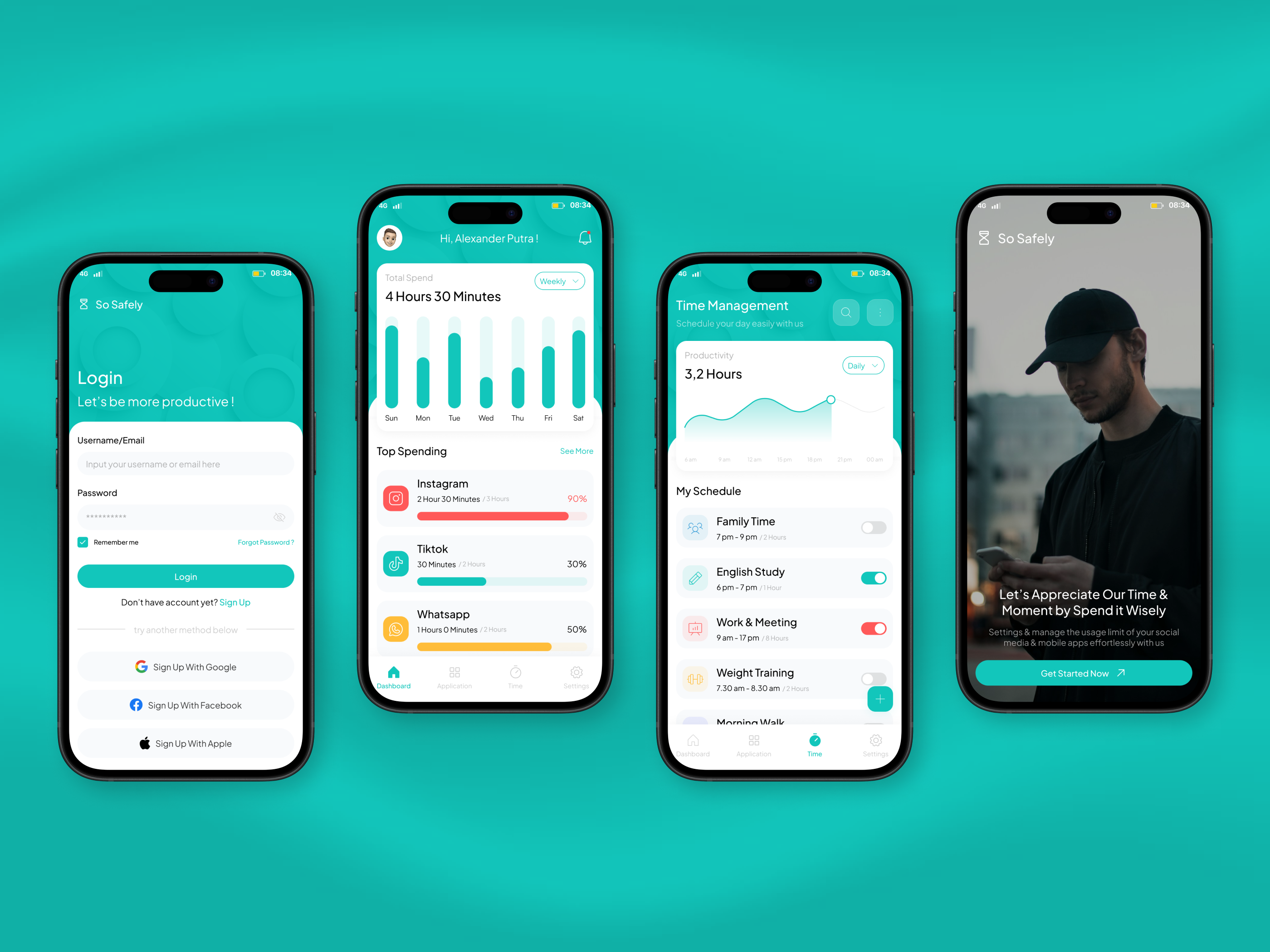 So Safely - Social Media & Time Limits Management Mobile App app management mobile mobile app productive produductivity save time schedule schedule management social media time time management uiux uiuxdesign