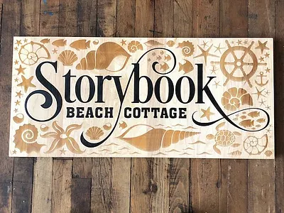 Storybook Beach Cottage Sign branding graphic design illustration sign signage woodwork