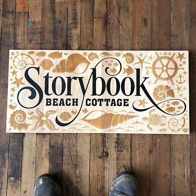Storybook Beach Cottage Sign branding graphic design illustration sign signage woodwork