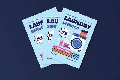 Laundry Service Flyer Set ai branding delivery design flyer flyer poster graphic design illustration laundry promotion psd service soap