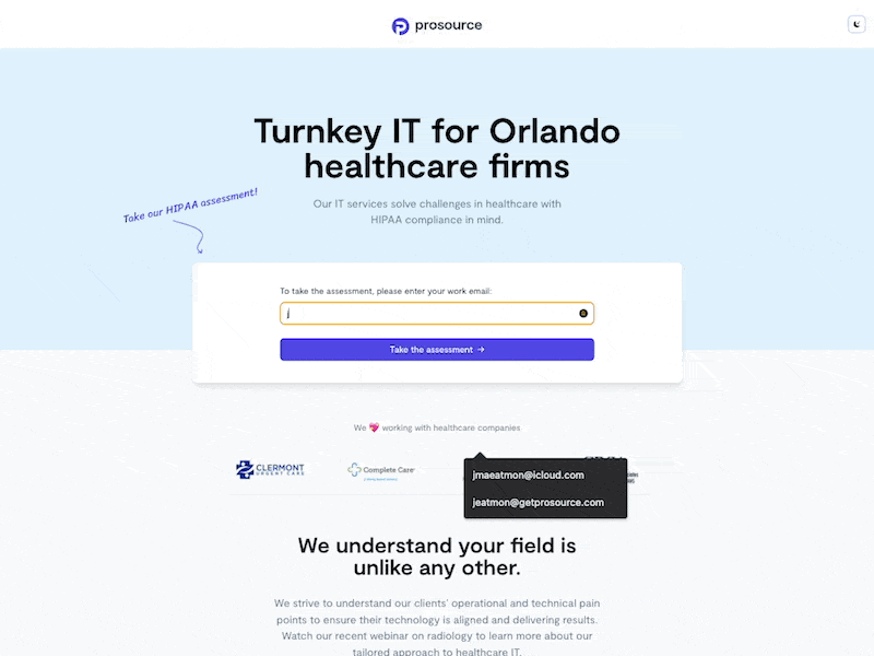 ProSource Landing Pages — HIPAA Quiz brand branding concept design development healthcare hipaa landing page quiz redesign ui web web design website