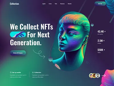 NFT Marketplace Landing Page Website 3d bitcoin blockchain crypto crypto art cryptocurrency digital art home page landing page marketplace nft nft card nft websites nftart token ui ux web design website webwebsite design