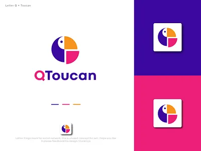 Letter Q + Toucan app logo big lips bird beak logo branding colorful logo combination logo creative concept latter q letter toucan modern q modern toucan mouth bird q toucan simple design toucan q toucan logo unique logo