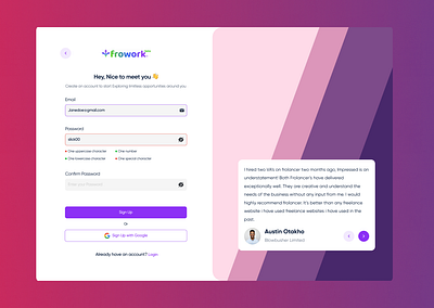 #7 - Frowork Signup Page Redesign. app design login saas sign up ui user interface ux visual design