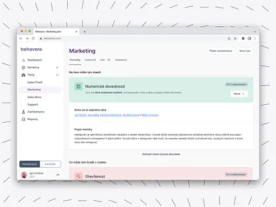 Sneak peak into Behavera - Employee detail app behaviour card dashboard data detail employee expand expandable infographic insight metric numeric psychology psychometric science skills title visualisation web