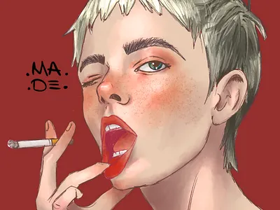 Smokin blonde illustration portraits