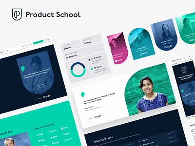Product School: Branding, design system and website branding courses design system green ia instructors pink product product manager purple shield training ui ux website