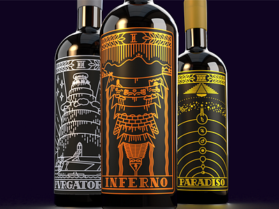 Divine Commedy Wine Labels 3d beer black book cover bottles brewery classics dante dark etching illustration line art lines literature luxury map metallic minimal packaging wine