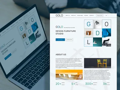 Main screen for furniture studio about us design ui web