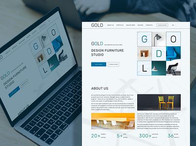Main screen for furniture studio about us design ui web