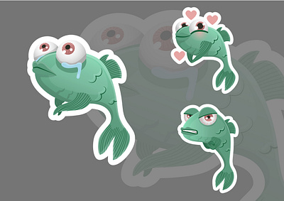 Stickerset Fish 2d adobe illustrator cartoon character cute design emoji emotions fish illustration smiley sticker stickerset vector
