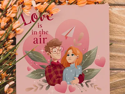 Love is in the air. Couple in love embracing together and smile. background banner branding design graphic design illustration love valentines day vector