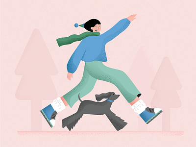 Snowy day adobe art artwork character characterdesign color design dribbble flat flat design illustration illustrator pet runing snow texture vector