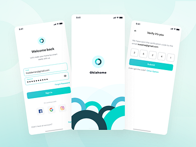 Oklahome - Sign in, Splash, and Verification app clean design home log in minimal mobile mobile app mobile design product sign in smart smart home splash splash screen ui ui kit ux ux design verification