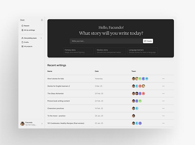 App Design - Ai writting app Design clean dashboard design design app figma minimal minimalist table ui ux web app web design websit app website website design