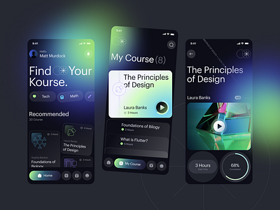 Kourse | Online Course Mobile App app clean course dark design experiment figma gradient mobile mobile app online ui user interface ux