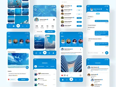 Sosiee - Social Media Mobile App app chat clean comment design flat friend minimal mobile network notification photos pop up post profile social media story ui user interface videos