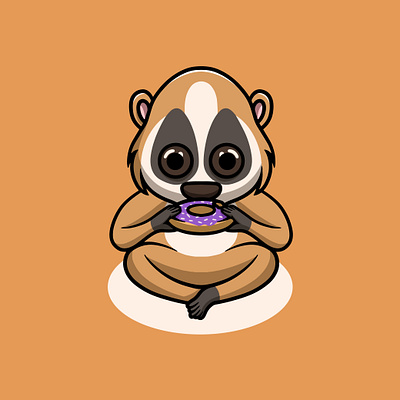 Cute Slow Loris Eating Donut animal cute design donut day graphic design icon illustration kawaii logo tees design idea ui valentine meme logo