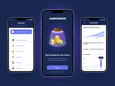 CashCushion - Saving app android app app bestapp cash design figma goals ios app iosappdesign landing page money plans prototyping saving ui uiux ux webdesign website wireframing