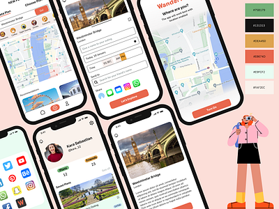 Wanderful - App Design adobexd app design app illustration artwork design high fidelity mock ups illustration mobile mobile app design mock up ui uiux user experience userinterface uxd visual design