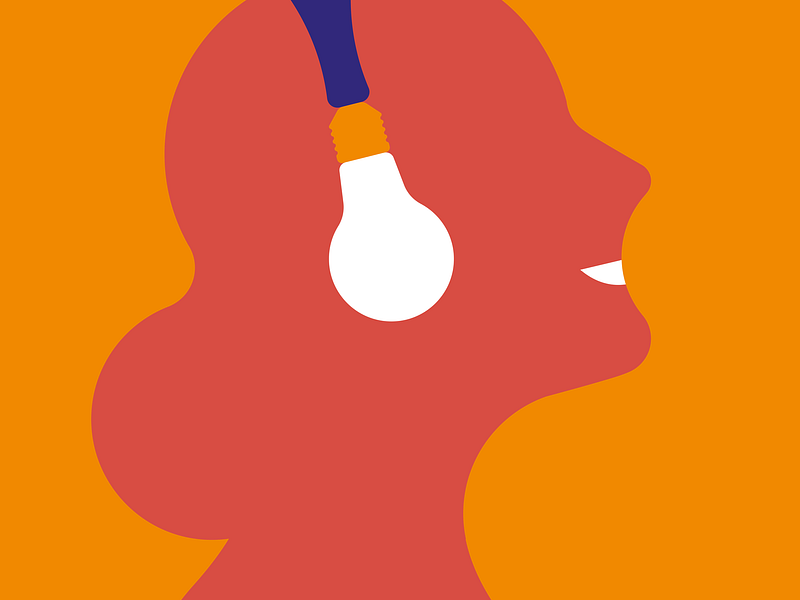 Music affects attention and alertness alertness attention editorial graphic happy headphones illustration lightbulb minimal music positive smart smile woman