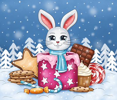 Christmas bunny book bunny character children christmas design holiday illustration illustrator new year photoshop post card