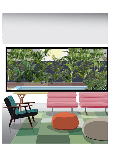 tropic house adobe illustrator collage collorfull design illustration living room living room collage room room collage vector