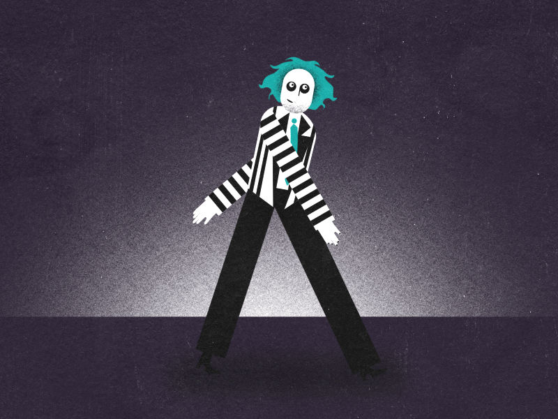 Beetlejuice adobe illustrator aftereffects animation animation 2d beetlejuice character character 2d animation cycle design flat illustration timothy walter burton walking