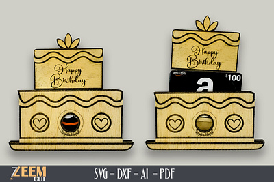 Birthday Cak Gift Card Holder Laser Cut SVG Files Template dxf files gift card holder template glowforge files laser cut files svg files