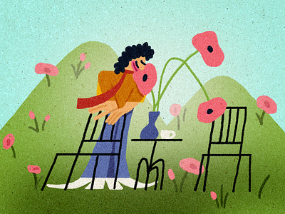 Spring art brush character flowers gradient illustration ps spring