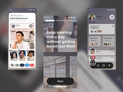 Meet - Ui App. 2d 3d animation branding design figma fypp graphic design illustration logo meet meetings motion graphics ui ui reasearc uiapp viral