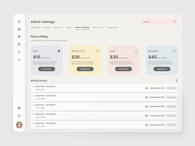 Plan & Billing Setting page - Dashboard Admin Web UI admin page admin page design app dashboard dashboard design dashboard ui design design landingpage mobile app ui ui design uiux user interface web admin page web app