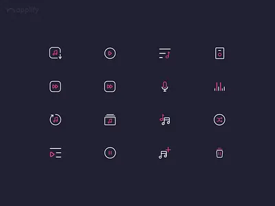 Iconography - Custom Icons for Music App app design app icons applify branding custom icons design graphic design iconography icons mobile app mobile app design mockups ui ui design user interface