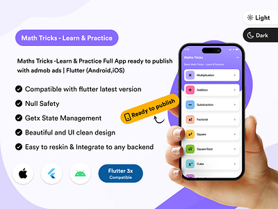 Maths Tricks -Learn & Practice Full App ready to publish android androidapp design flutter flutterui graphic design ios app math education math genius math learning math practice math pro math problems math shortcuts math skills math solutions math tricks mathematics ui uiux