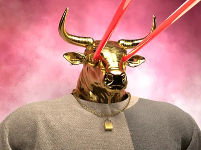 Golden Bull with Laser Eyes 3d art c4d character design collection crypto design digital art metaverse nft render