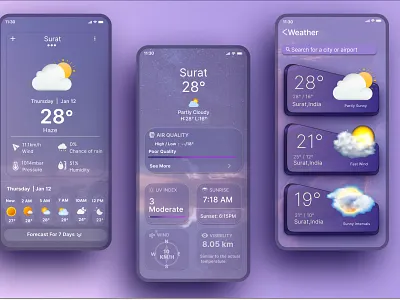 Weather App app cloudy design figma forecast graphic design mobile app rainy sunny ui uiux ux weather