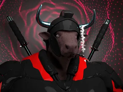 Warrior Bull with Samurai Sword 3d adobe art c4d character design crypto design metaverse nft render