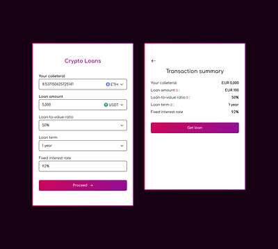 Lending app modal blockchain crypto lending app lending modal ui ui design