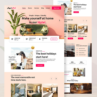 Hotel booking landing page design ✨ adobe app branding design figma graphic design hotel booking illustration landing page logo mobile app photoshop typography ui ux vector web web design website xd