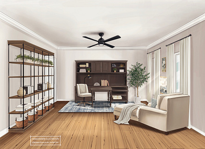 Home office illustration architecture commision concept art design digital drawing handdrawn illustration interior marker procreate sketch visual visualisation