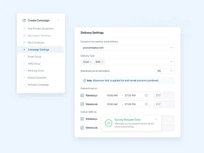 Campaign settings/Steps campaign design digital emailer saas settings steps survey time ui ux web
