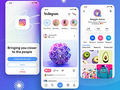 Instagram Redesign 🔮 clean design figma gradient instagram meshgradient mobileapp modern redesign simple ui ui design