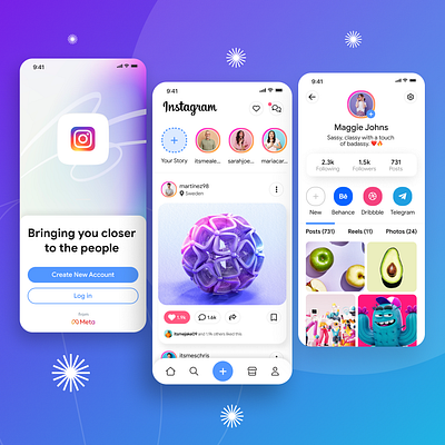 Instagram Redesign 🔮 clean design figma gradient instagram meshgradient mobileapp modern redesign simple ui ui design